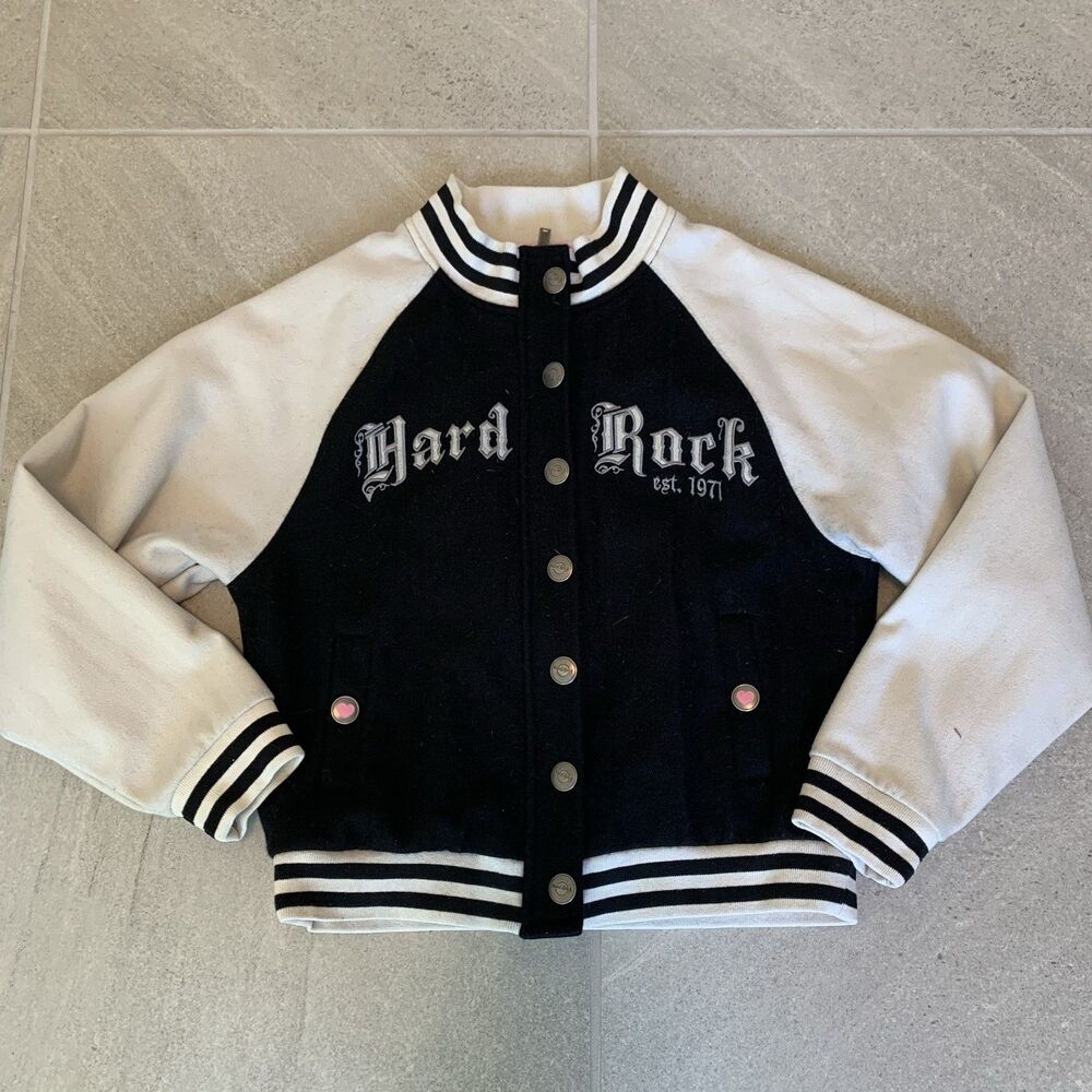 Hard Rock Hollywood Vintage Varsity Bomber Jacket Black & Vanilla Pink Size S